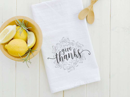 Give Thanks Wreath Cotton Tea Towel