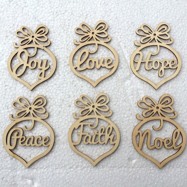 6 Pack Wooden Christmas Ornaments