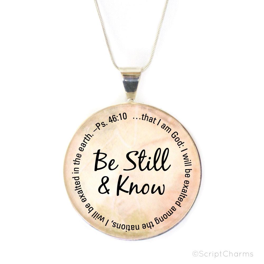 "Be Still and Know" Silver-Plated Scripture Pendant Necklace