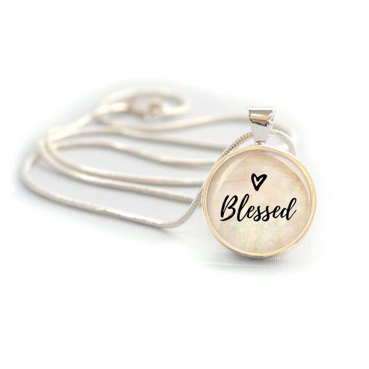 "Blessed" Silver-Plated Pendant Necklace